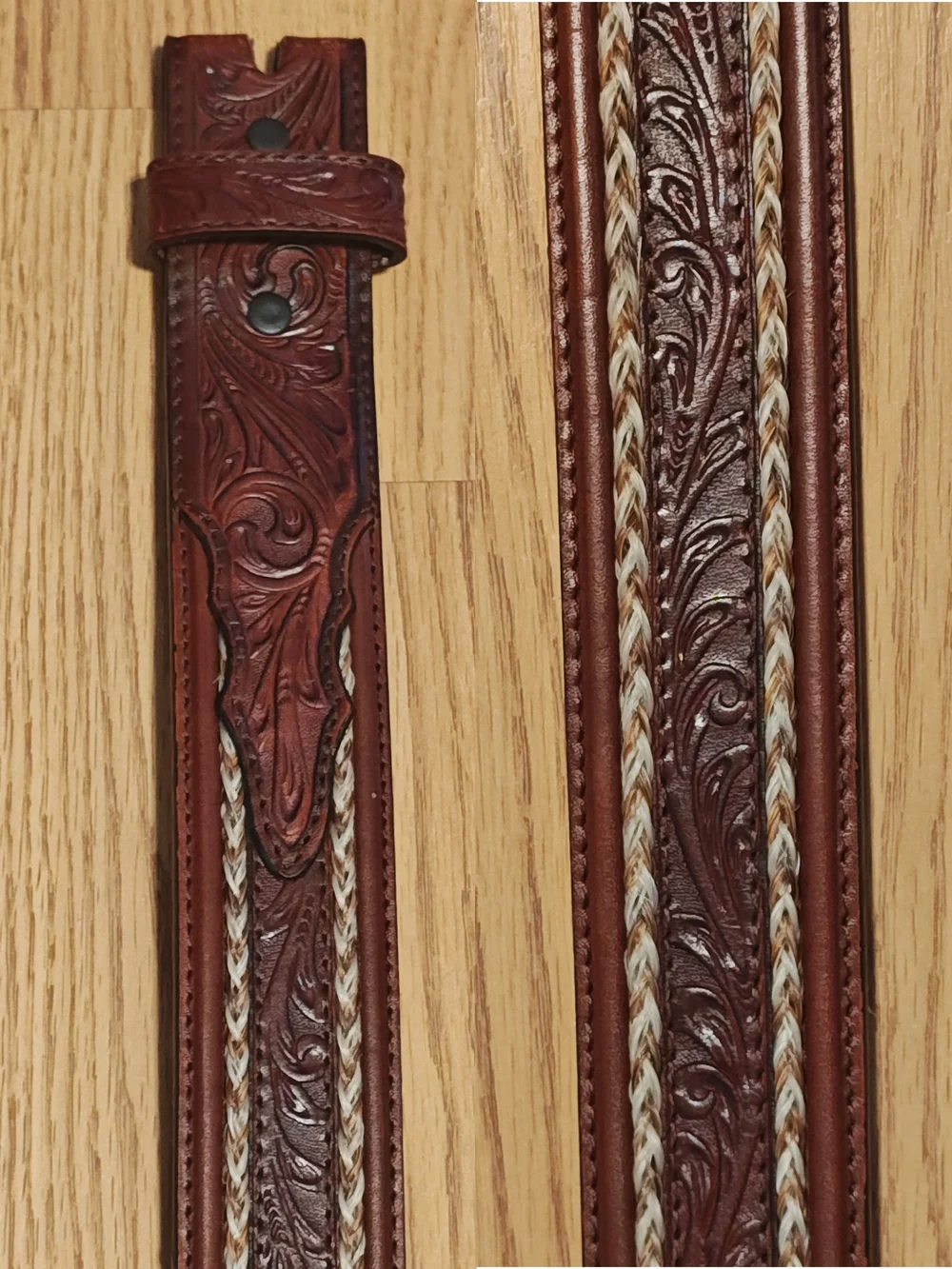 Justin Men's Western Tooled Brown Leather & Braided Horsehair Belt - Size 36